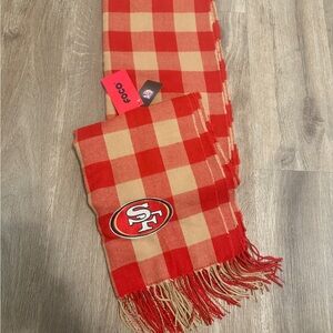 49ers/Niners Red and Tan Checkered Oversized Scarf with Logo